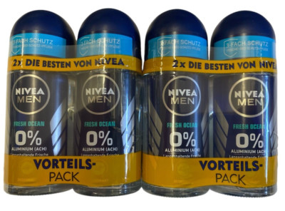 Nivea Men Fresh Ocean Deo Roll on Roller Herren 0% Alu 48H Schutz (4x50 ml)