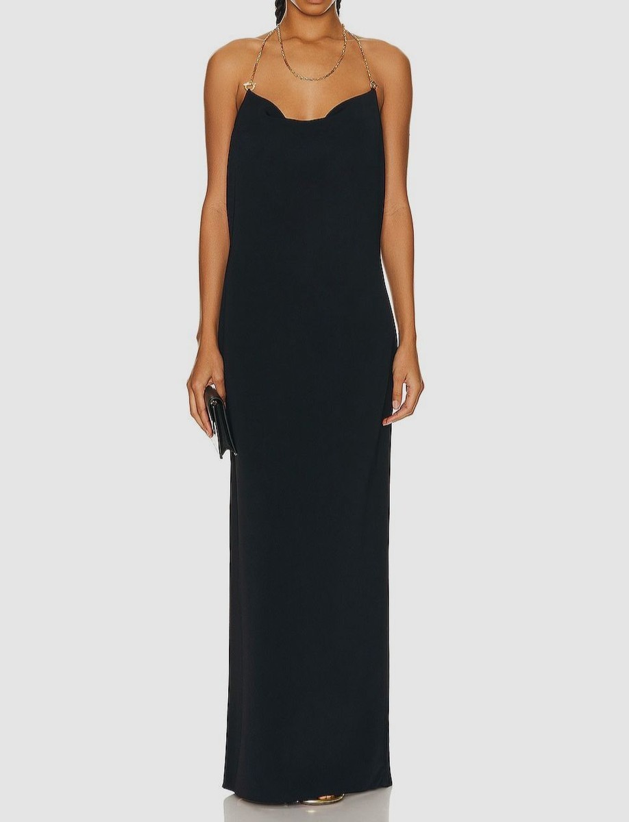 【送料&関税込】Bottega Veneta Dress Bottega Veneta Women's Black Rib-Knit Halter Chain-Link Maxi