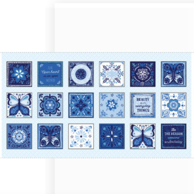 Studio E Blue Dreams 24'' Small Blocks Panel Cotton Fabric By Panel