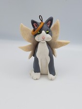 CAT ANGEL Christmas Ornament PET MEMORIAL Sitting HANDMADE GRAY AND WHITE