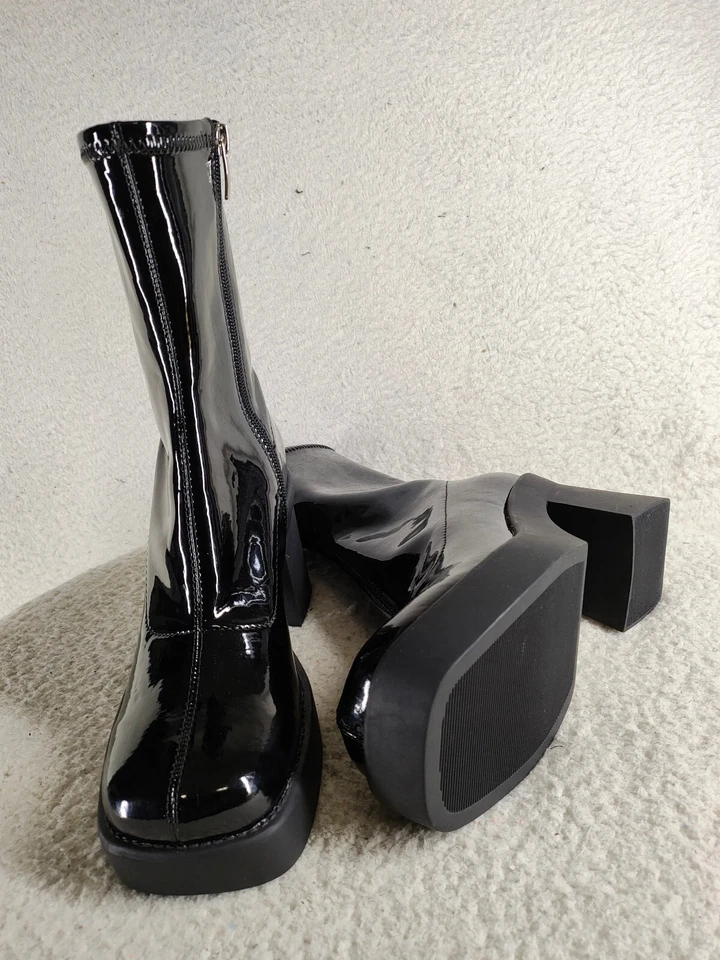 Botas de mujer Nine West Gerri3 6,5 charol negro cremallera tacón grueso Foto 4 de 4