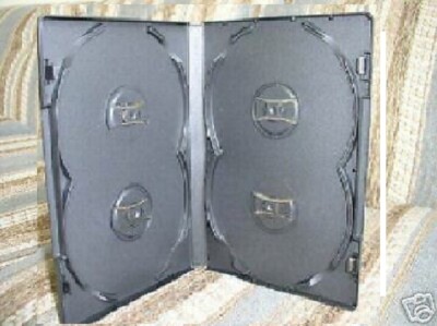 100 NEW HIGH QUALITY 14MM BLACK SLIM QUAD 4 IN 1 OVERLAP DVD CASES DH1