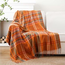 Orange Plaid Throw Blanket for Couch - Fall Throw Blanket - Lightweight Buffa...