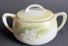 Vintage R S Germany Stamped Hand Painted Porcelain Sugar Bowl with White Flowers