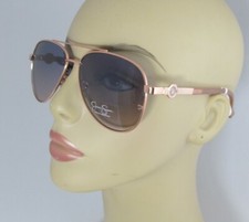 Jessica Simpson Rose Gold Aviator Sunglasses Crystal Logo Mauve Arms J5759-RGDND
