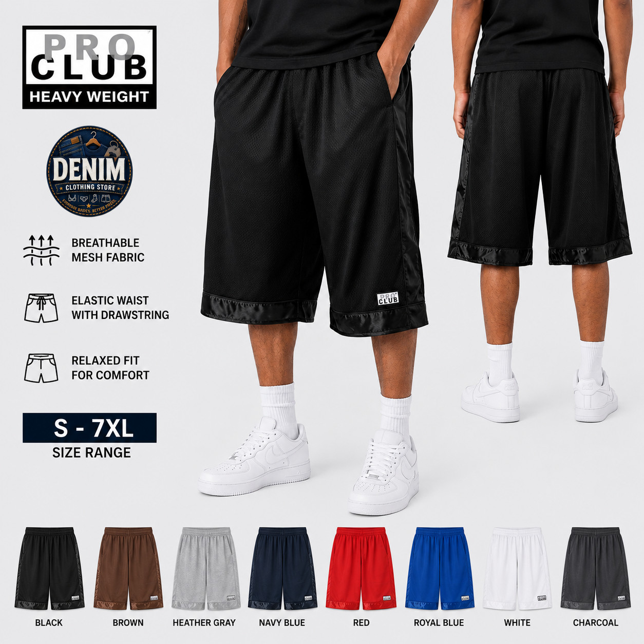 Pro Club Mens Heavyweight Mesh Basketball Shorts Activewear Gym Size S-7XL 4