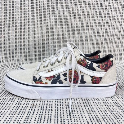 Vans Old Skool Mary Rand Floral Rose Skate Shoes Sneakers Size 6 Ivory Low Top