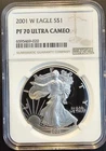 2001-W American Silver Eagle 1 Oz PF70 UCAM NGC Brown Label