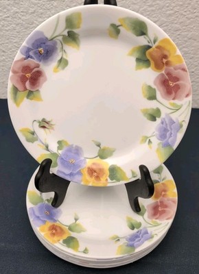 8 Corelle SUMMER BLUSH Salad Plates Floral 7 1/4 Inch Bread Desert Pansy 2093