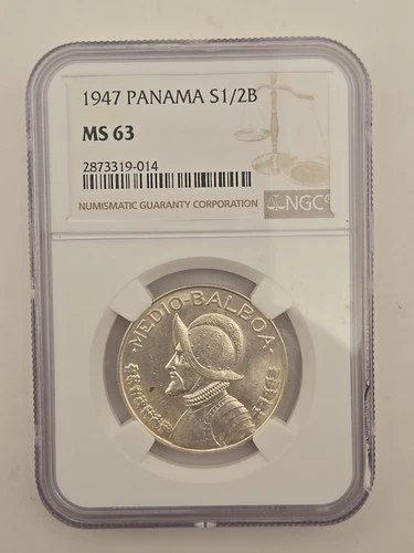 1947 PANAMA S1/2B SILVER COIN NGC MS63