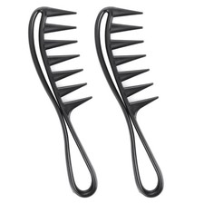 2Pcs Large Wide Tooth Comb Curl Wavy Combs Professional 18.5cm x 4.5cm, Black