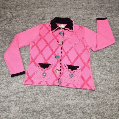 vtg  Jack B Quick Sweater Medium Pink Cardigan Beaded Perfume bottles novelty