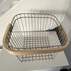 Metal Wire Storage Basket Wood Handle Rectangular Gray/Beige 10x10x8 — photo 3
