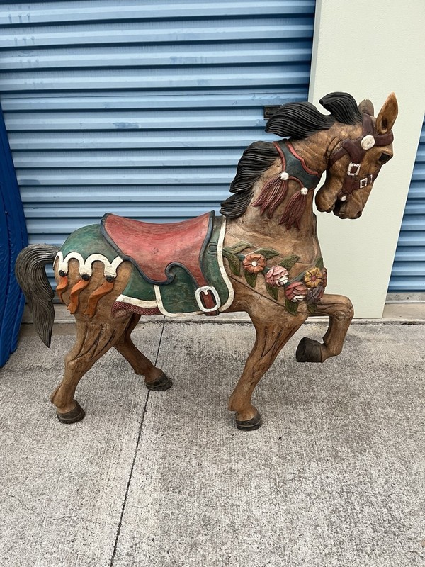 Vintage Handmade carousel Painted Wooden Horse with Floral Decorations