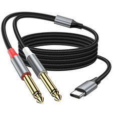 KAYQINHO USB C to Dual 1/4 inch Audio Cable 3.3FT, Type C Grey