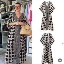 ZARA NEW WOMAN LONG LOOSE FIT PRINTED CAFTAN DRESS SIZE XS-S 1821/026/330