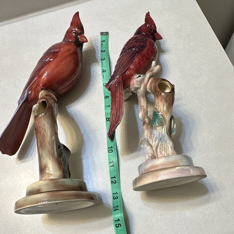 Will George Pasadena Cardinals Figurine Pair Ceramic Hand Painted Signed 12 in