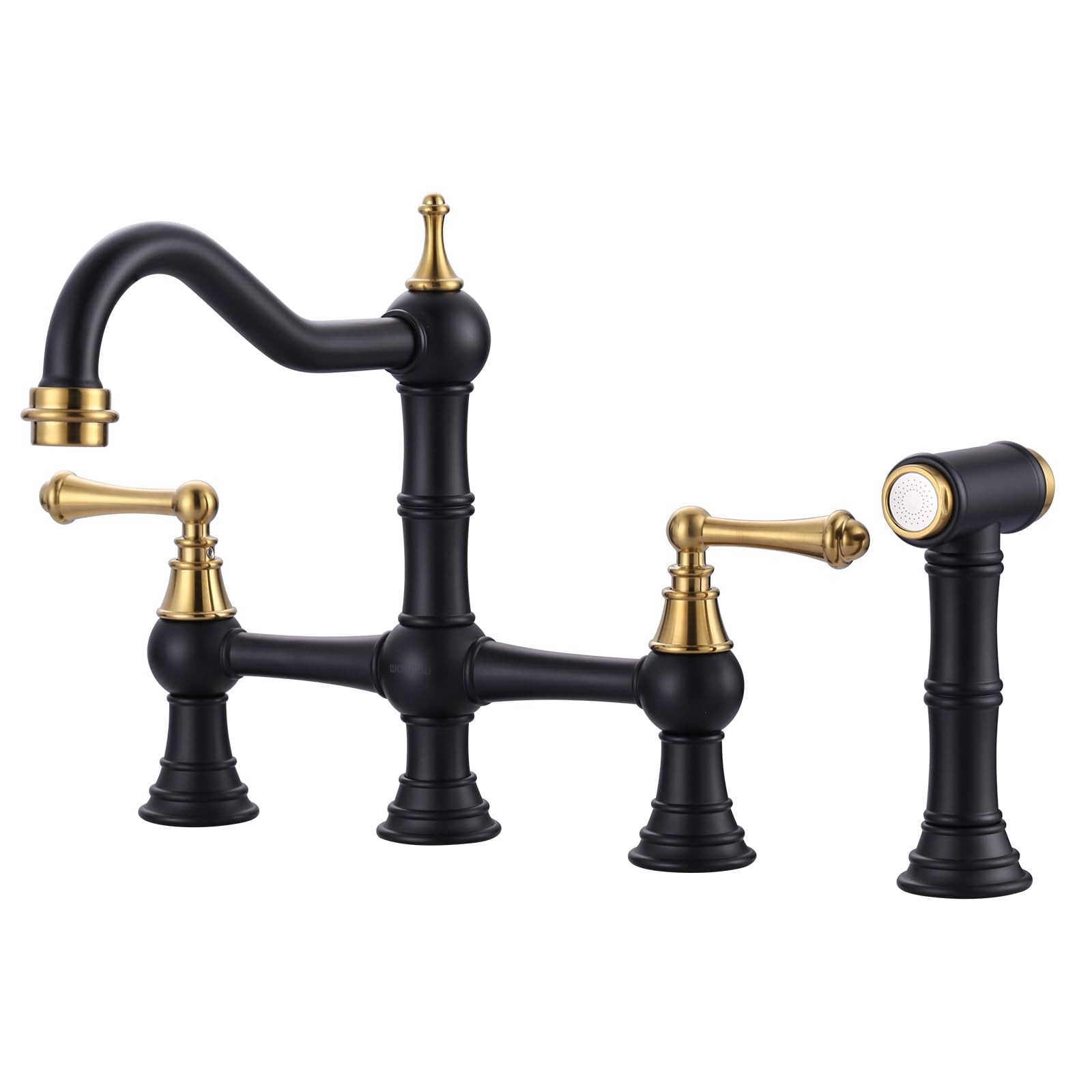 Bridge Kitchen Faucet with Side Sprayer, Solid Brass Kitchen Sink Faucet Blac...