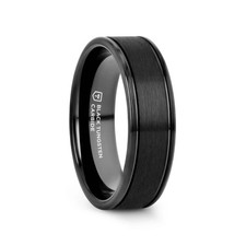TURNER Grooved Finish Center Black Tungsten Carbide Wedding Band - 6mm 8mm