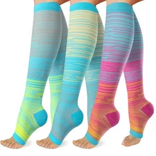 3 Pack Copper Compression Socks, 20-30mmHg, Open Toe, Knee High, Varicose Vein
