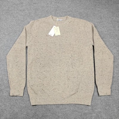 MNG Sweater Mens Large Beige Crewneck Viscose Wool Waffle Knit Pullover