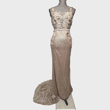 Portia Scarlett Gown Womens 0 Rose Gold Sequin Floral Applique Mermaid Train
