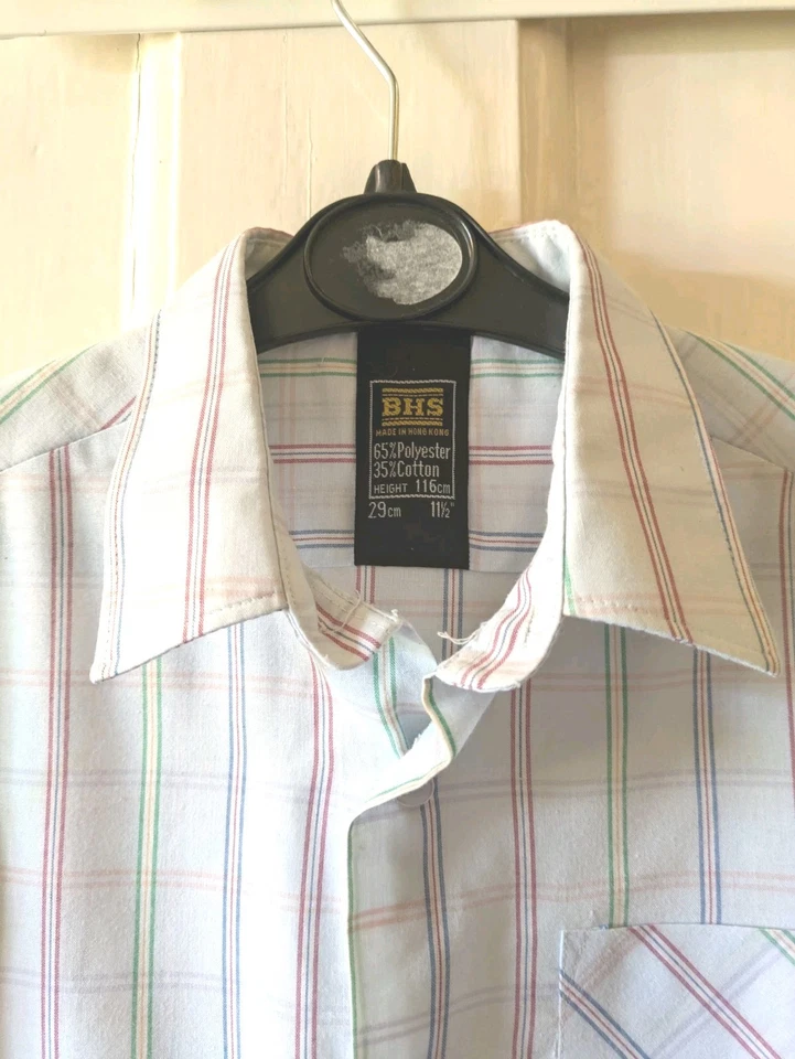 Boys BHS Vintage  Short Sleeve  Blue  Check  Shirt  height 128 cm 11.5 collar  - Image 2 of 4