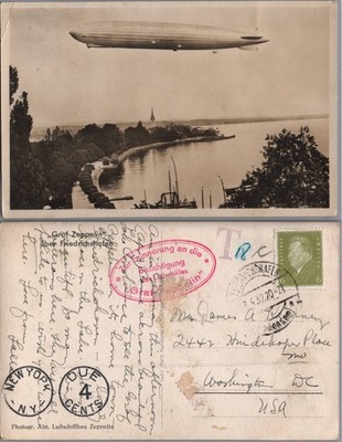 1932 Friedrichshafen Postage Due LZ 127 Graf Zeppelin Real Photo Postcard RPPC /
