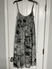 DAISY FUENTES BEACH SILVER METALLIC FIT FLARE Boho Retro STRETCH Dress SZ  SMALL