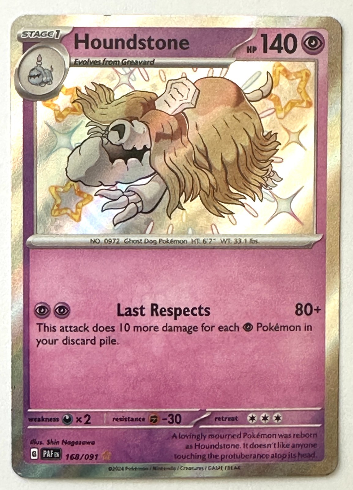 Houndstone 168/091 - Pokemon TCG - Paldean Fates Shiny Rare Holo
