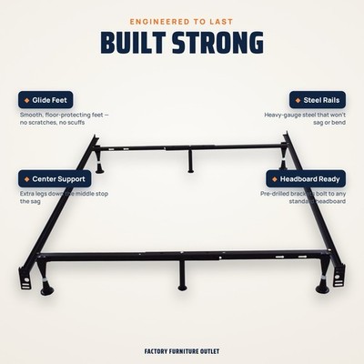 Adjustable Steel Bed Frame, Fits Twin Full Queen  Heavy Duty with Center Support
