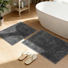 Dark Gray Bathroom Rugs Sets 2 Piece, Ultra Thin Bath Mat - Non Slip Quick Dry