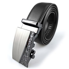 Men's Automatic Click Lock Buckle Waist Strap Dress Comfort Black Belt Casual
