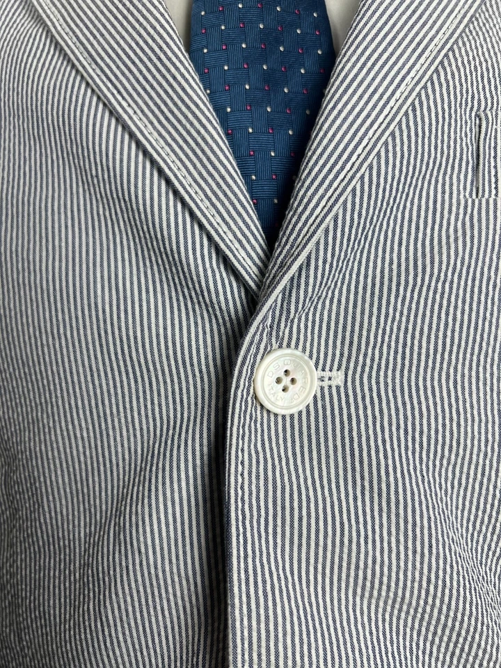 Dsquared Men's White Blue Striped Unlined Italian Blazer Jacket Size US 42 EU 52 - Image 4 of 4