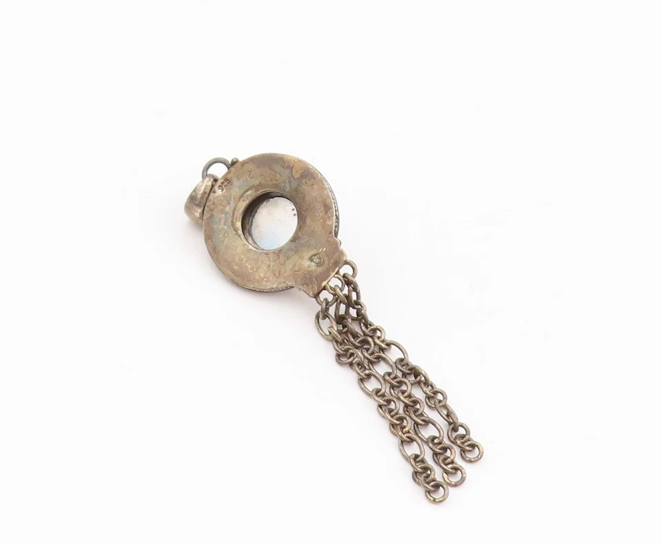925 Sterling Silver Vintage Pendant Round Cabochon Moonstone Dangle  PT25543 - Image 4 of 4