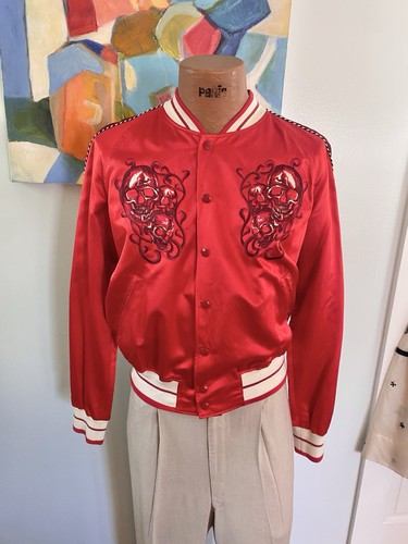 Alexander McQueen, Giacca Bomber Vintage Alexander McQueen Teschi Raso Rosso Italia Tg 48 Medium