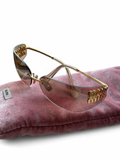 Miu Miu SMU A51 Rimless Shield Sunglasses Gold Metal Frame Gray Tinted UV400