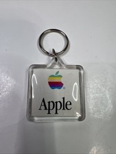 Apple Computer Keychain Vtg Mac OS Smile Face Rainbow Acrylic Promo Advertising