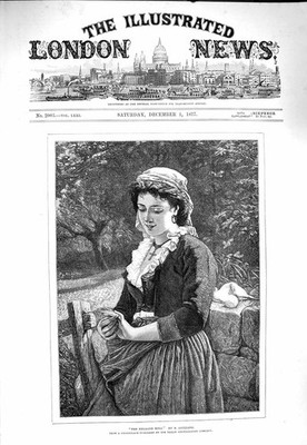 Original Old Antique Print 1877 Engaged Ring Beautiful Young Woman Romance 19th