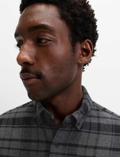 Marks & Spencer Mens Grey Mix Cotton Regular Checked Long sleeved Shirt - M&S