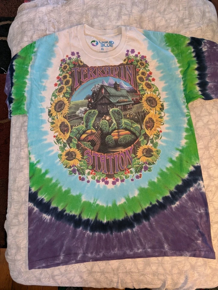 Camiseta Grateful Dead Terrapin 1999 azul líquido gráfica tingida GG vintage - Imagem 4 de 4