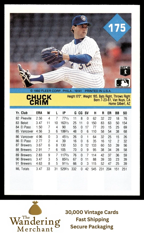 1992 Fleer #175 Chuck Crim - Image 2 of 2