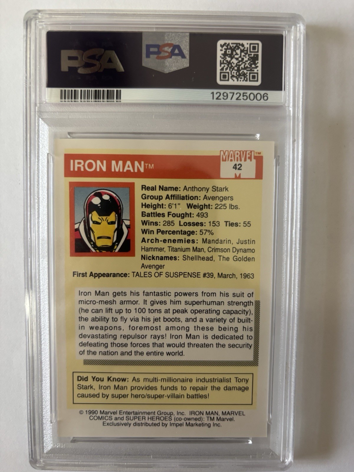 Iron Man - 1990 Impel Marvel Universe #42 PSA 9 view 2