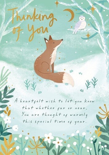 Thinking of You Christmas Card Fox Owl Best Wishes - Cute Foiled Xmas Card