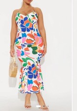 NWT  Aylani Satin Floral Midi Dress - Multi Color Size 2X