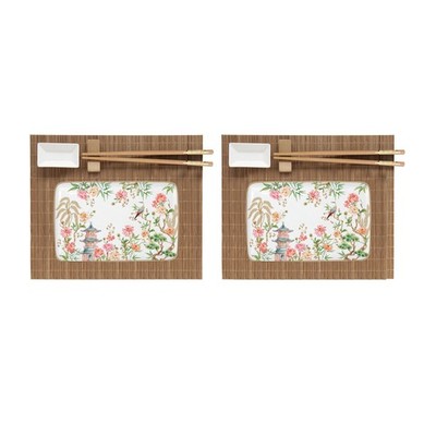 Easy Life Jardins d'Orient Sushi Set Aus Porzellan Mit Untersetzern & Stäbchen