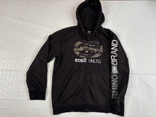 Vintage Ecko UNLTD Hoodie Y2K Rhino Brand Black Men Large Full Zip Camo Logo