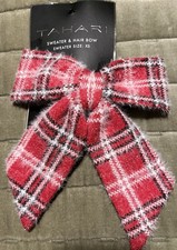 Plaid Hair Bow Red White Black Fuzzy Soft Christmas Holiday