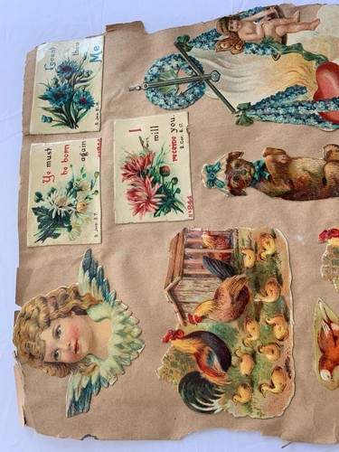20 Antique Calling Greeting Die Cut Art Cards on 1 Page Bible Rose Angel Animals - Picture 6 of 9