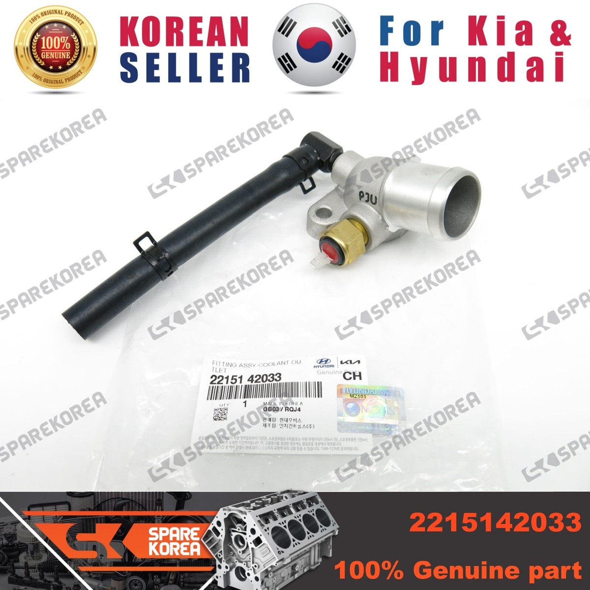 Genuine/OEM 2215142033 FITTING ASSY-COOLANT OUTLET for Hyundai Au  